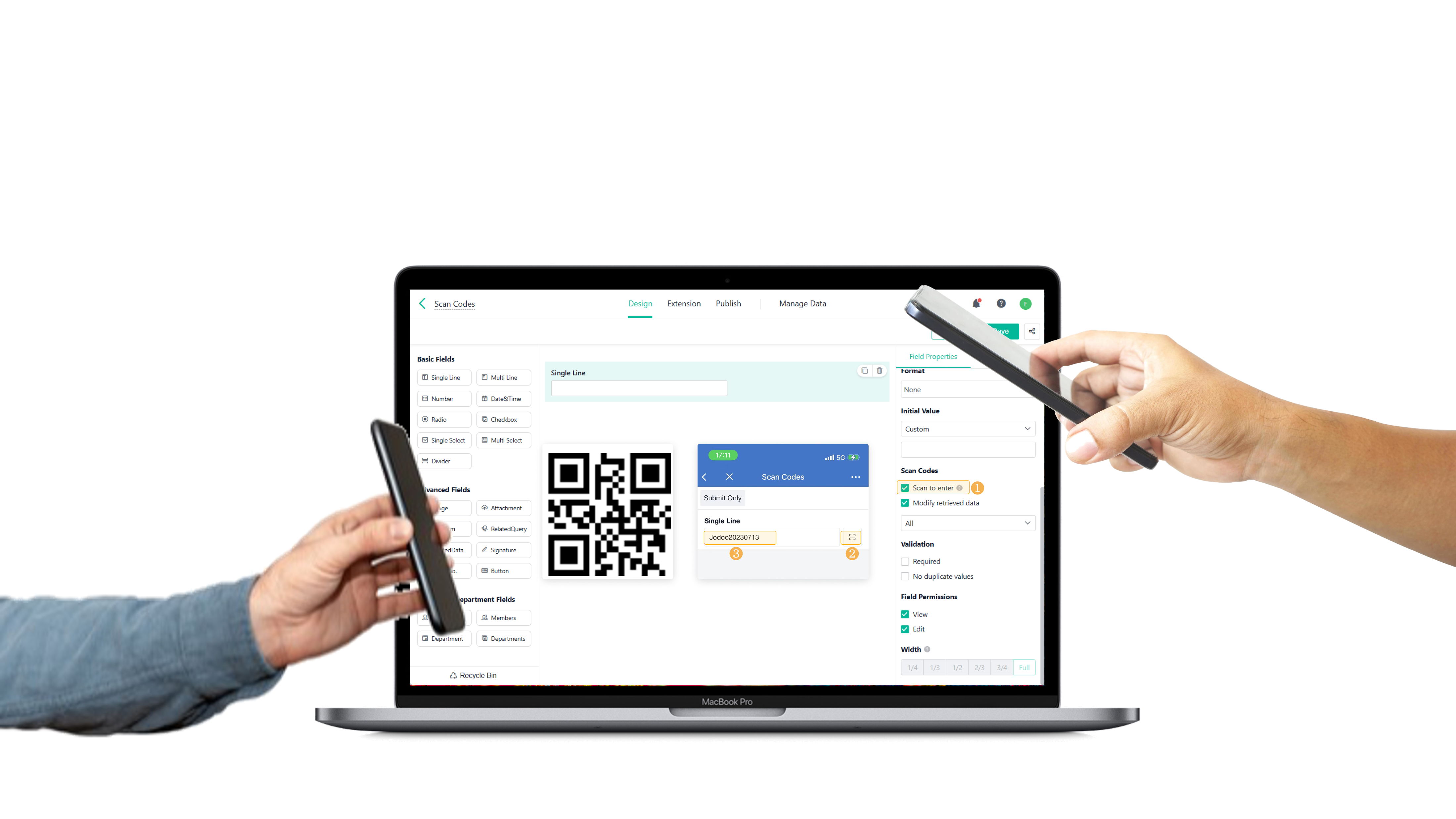 QR and barcode generator and scanning in Jodoo